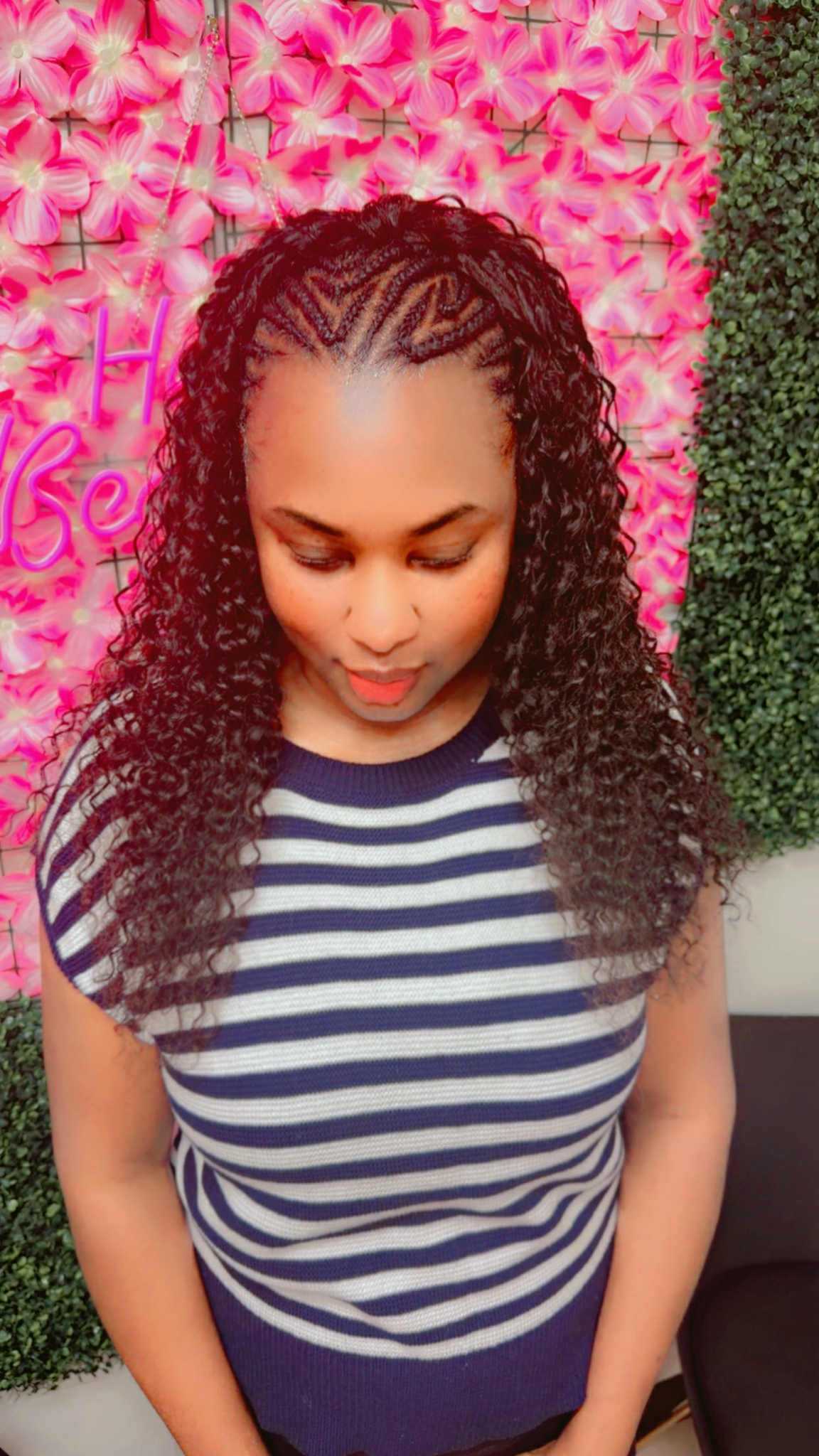 Half Cornrow Front with Curly Sew-In