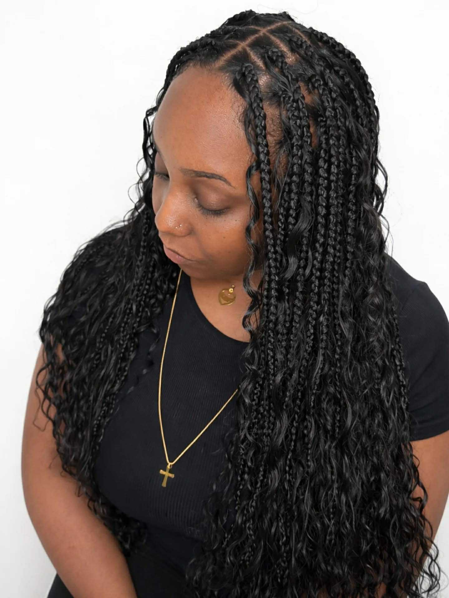 Long Goddess Knotless with Curly Tendrils