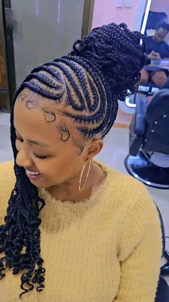 Swirl Leaf Cornrow Braided Updo