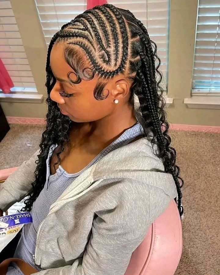 Curved Stitch Cornrows with Boho Back