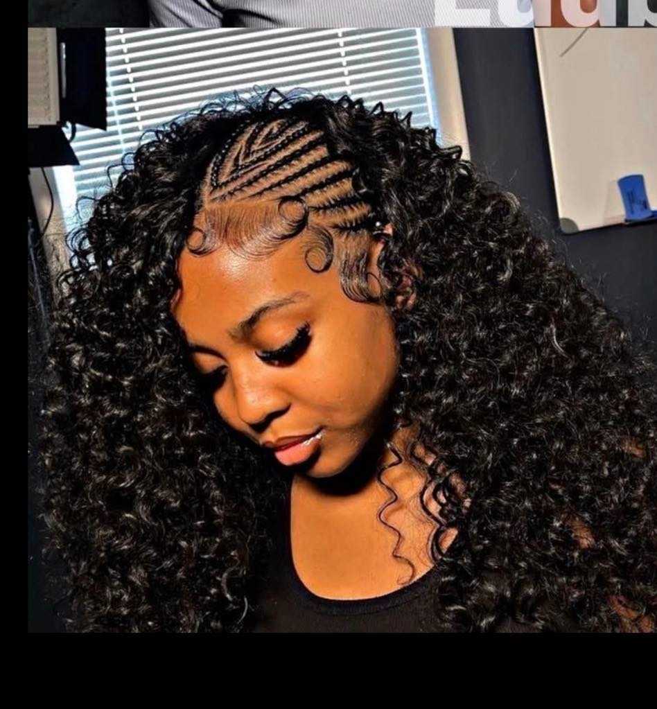 Side Cornrows with Deep Curly Weave