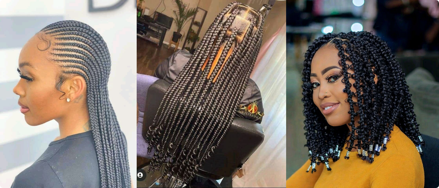 Signature Trio: Cornrows, Knotless & Curls