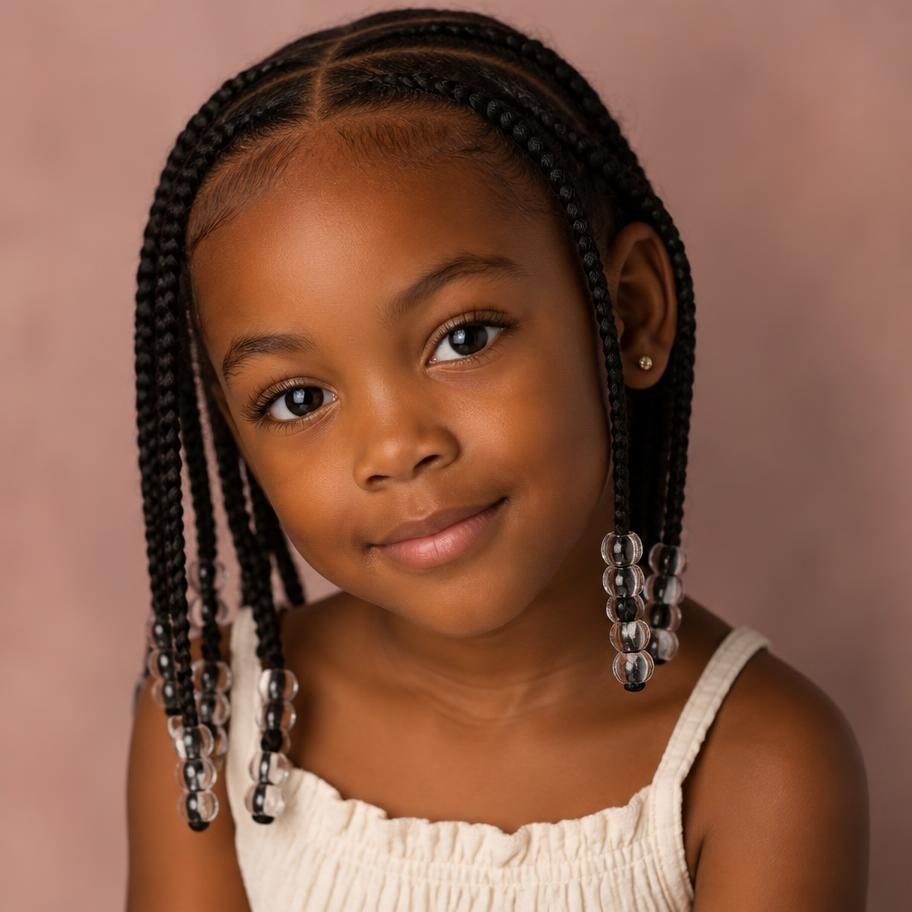 Child with neat braids and beads